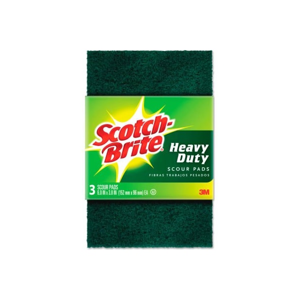 Scotch-Brite Heavy-Duty Scour Pad, 3-3/4"WX6"L, Green, 3/Pack, 10 Packs/Carton